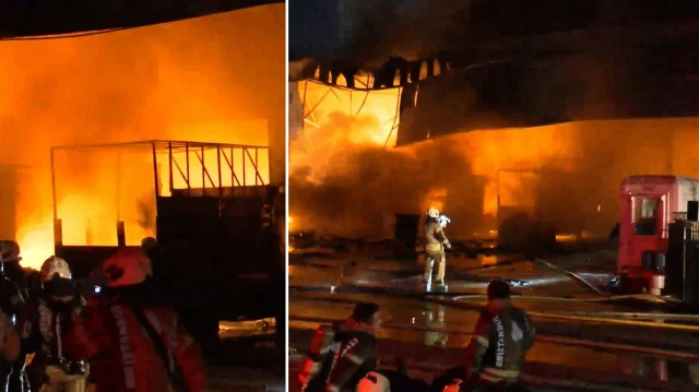 basaksehirde sanayi bolgesinde kargo deposunda yangin cok sayida arac zarar gordu B5uzx5Pm