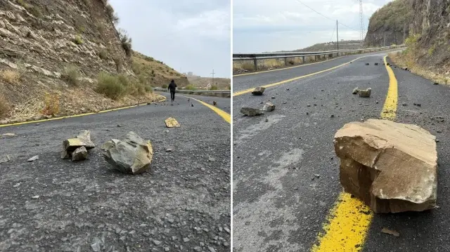 tekirdagda saganak nedeniyle kara yoluna yamaclardan kopan kaya parcalari dustu PKkYgx1F